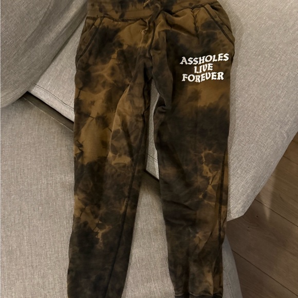assholes live forever Pants - Tie-Dye Brown/Black Women’s Sweatpants with Graphic